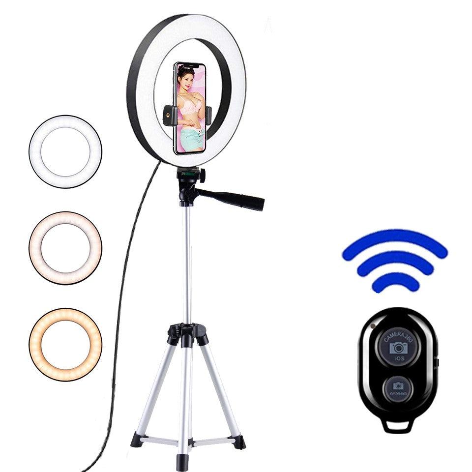 Led Selfie Ring Light Phone Bluetooth Remote Lamp Tripod Holder