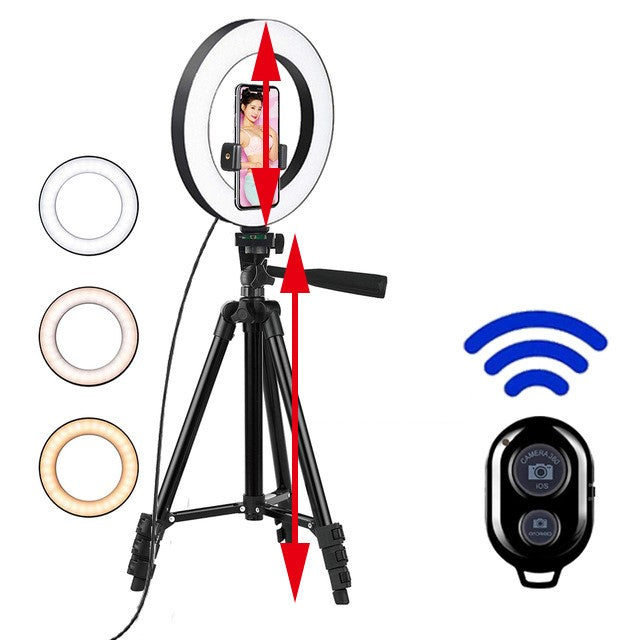 Led Selfie Ring Light Phone Bluetooth Remote Lamp Tripod Holder