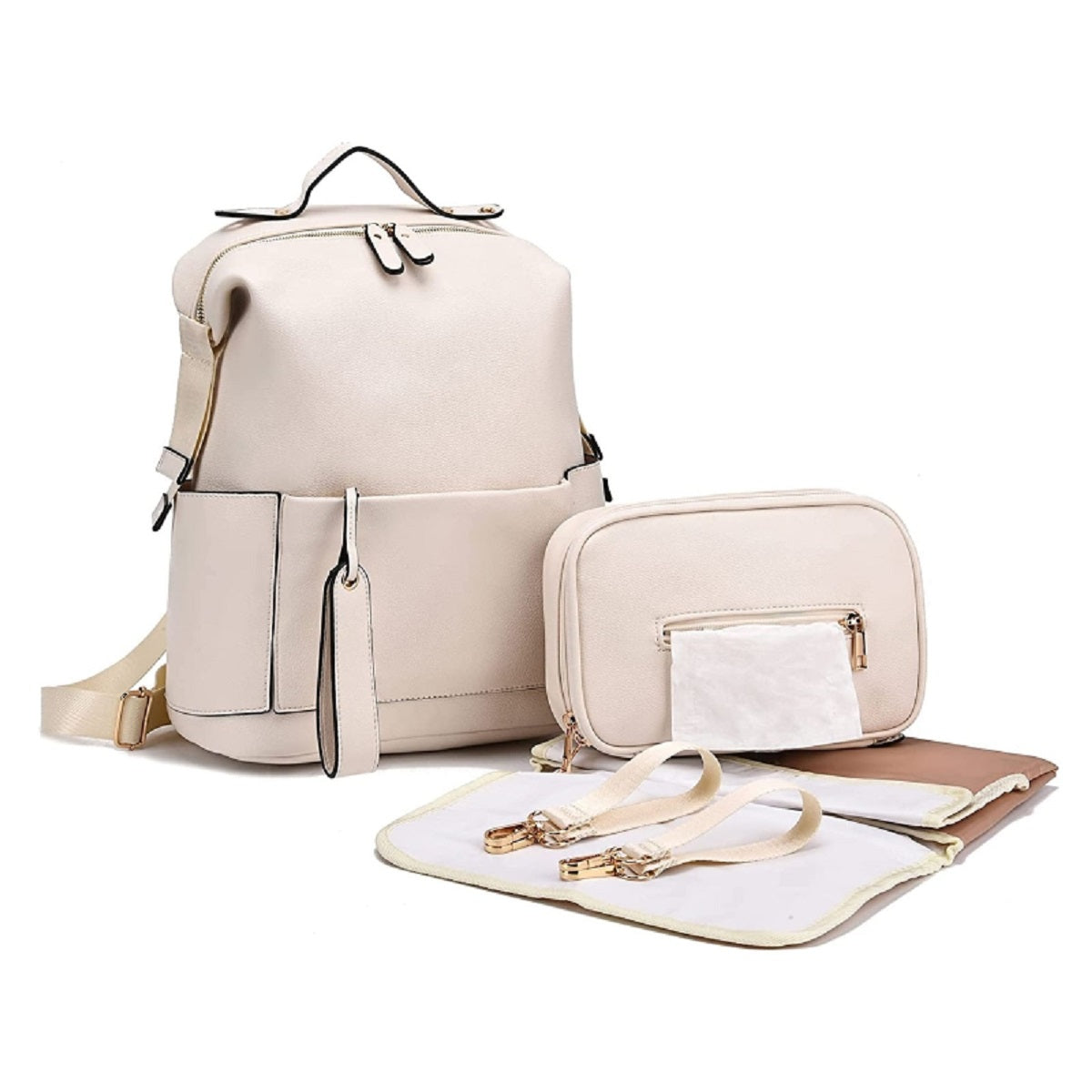 Multifunction Leather Diaper Bag Travel Maternity Backpack