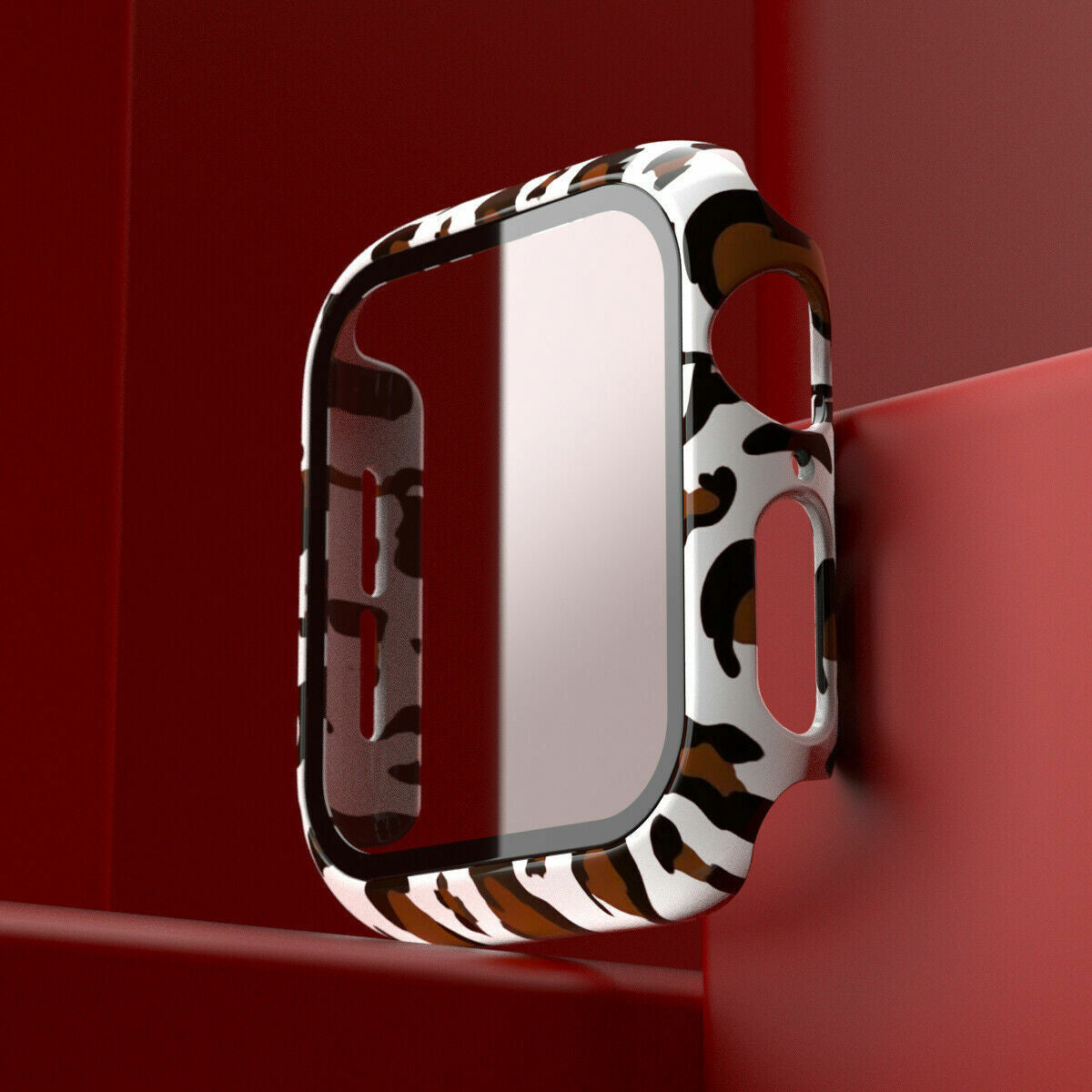 Apple Watch PC Hard Case with Glass (White Leopard)