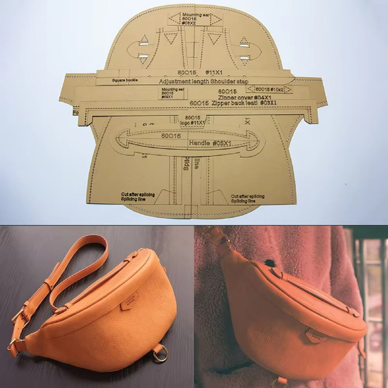 Handcraft Chest Bag Leather Template Paper Stencils DIY Shoulder Bag Sewing Tool