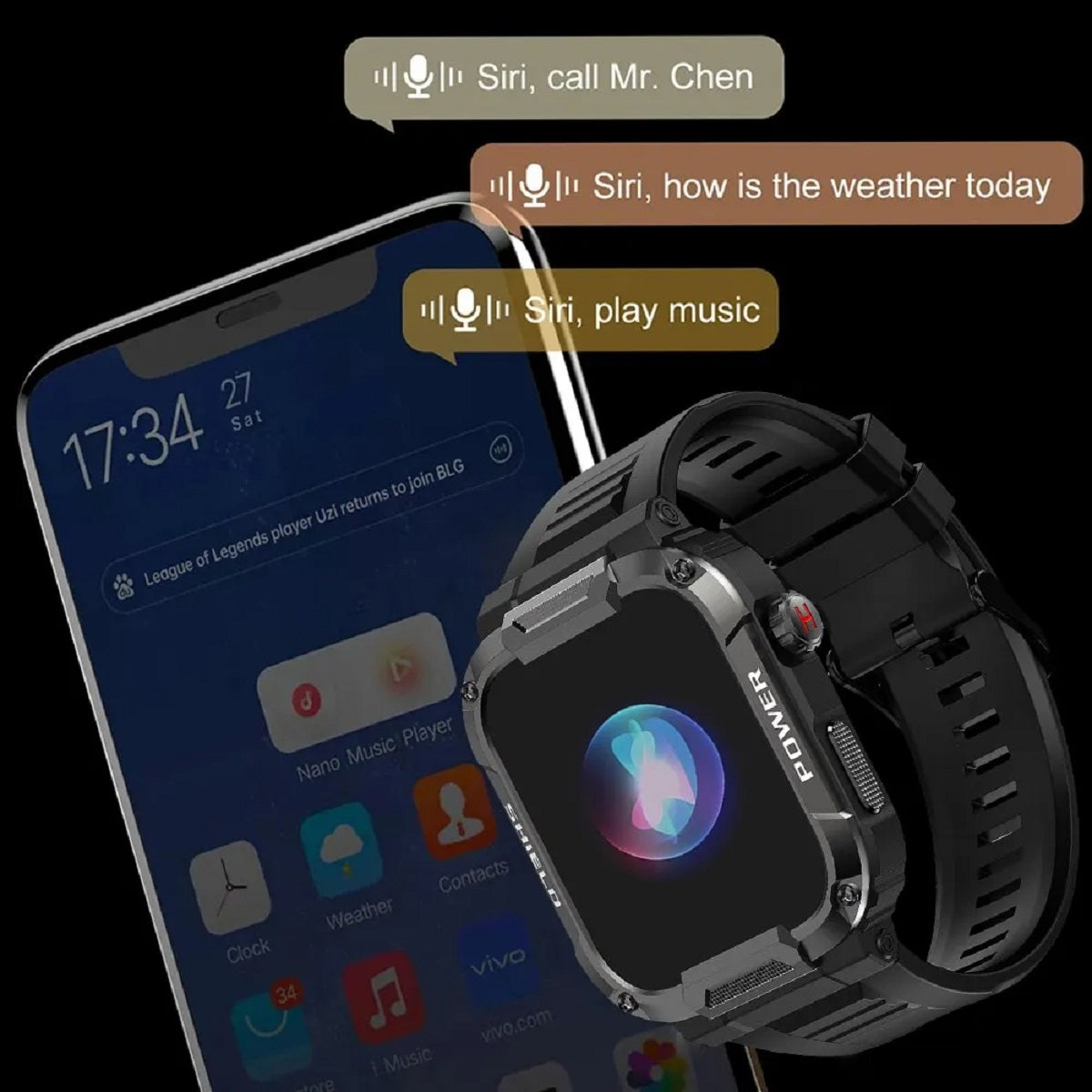 Men’s 1.85" Military Smartwatch – Bluetooth Call IP68 Waterproof Fitness Watch