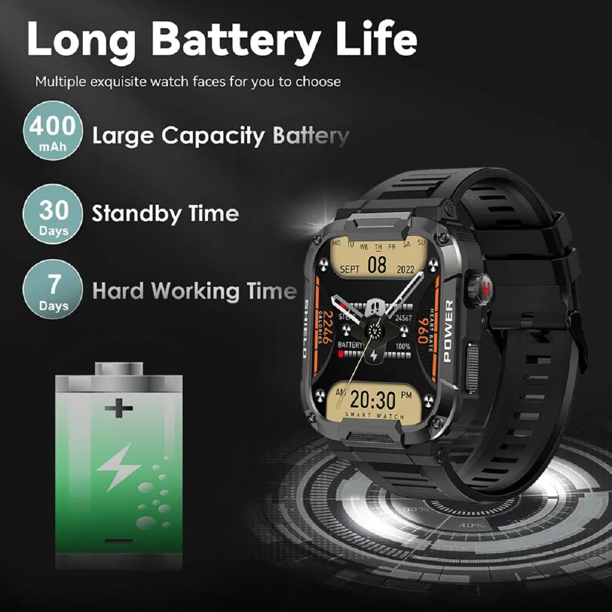 Men’s 1.85" Military Smartwatch – Bluetooth Call IP68 Waterproof Fitness Watch