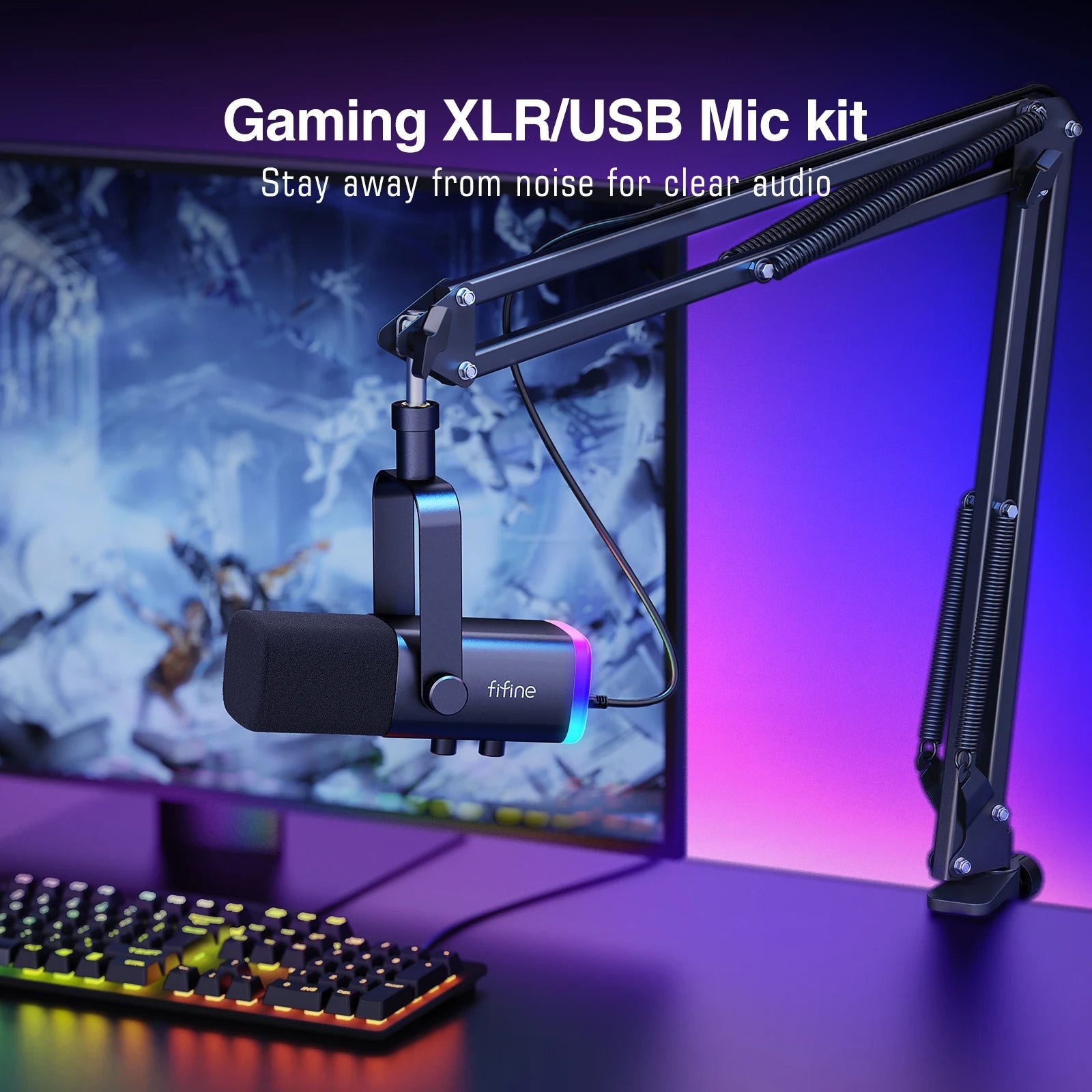 Podcast Gaming Computer Microphone with Arm Stand Dynamic Mic Set