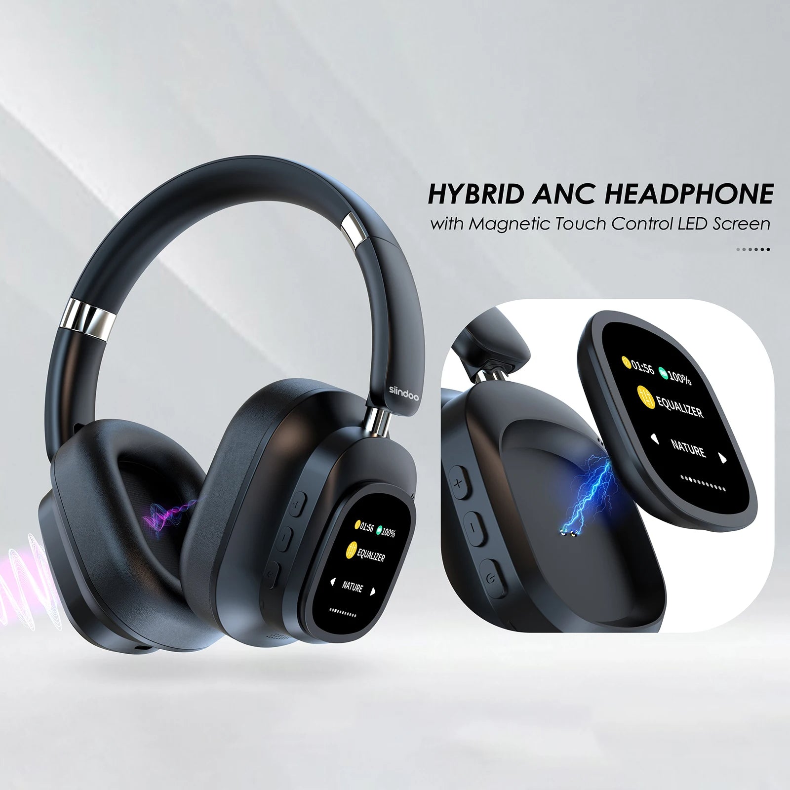 Hybrid Wireless Headphones – Headset with LED Screen and Magnetic Touch Control