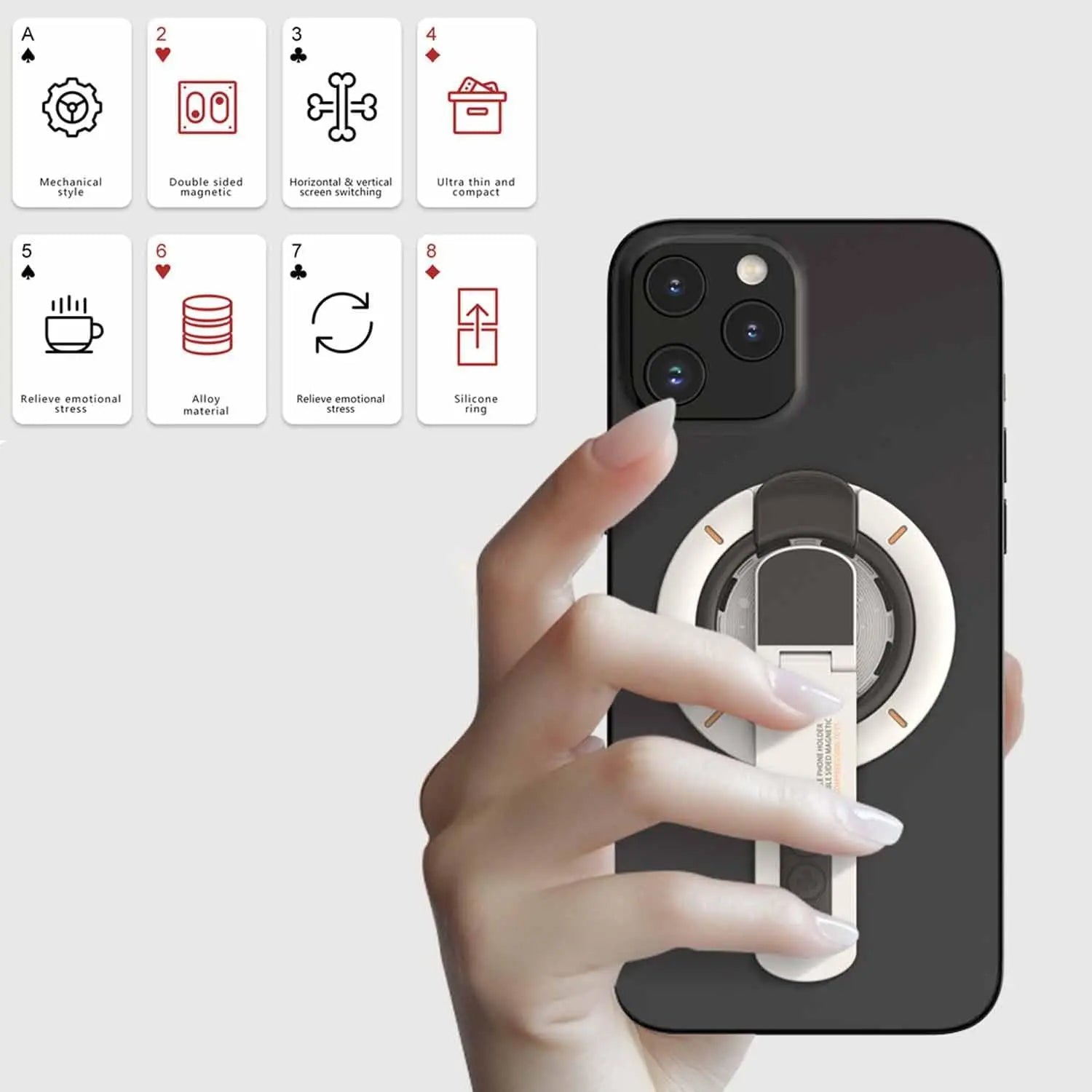 3-in-1 Magnetic Phone Grip Stand – Double-Sided Ring Holder for iPhone
