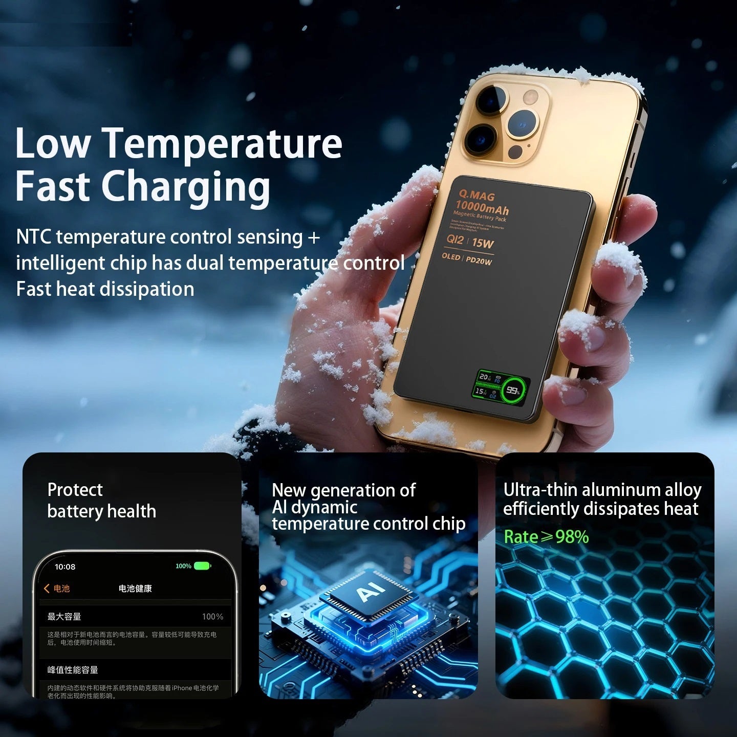 3-in-1 Magnetic Power Bank – 15W Wireless Charger with LCD for iPhone Watch and AirPods
