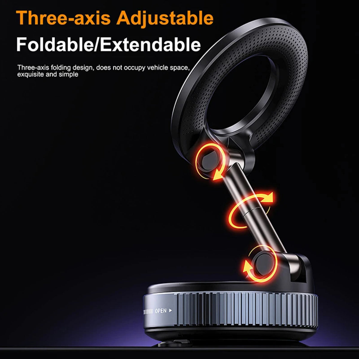 Magnetic Car Phone Holder – Foldable Vacuum Mount, Multi-Angle Adjustment