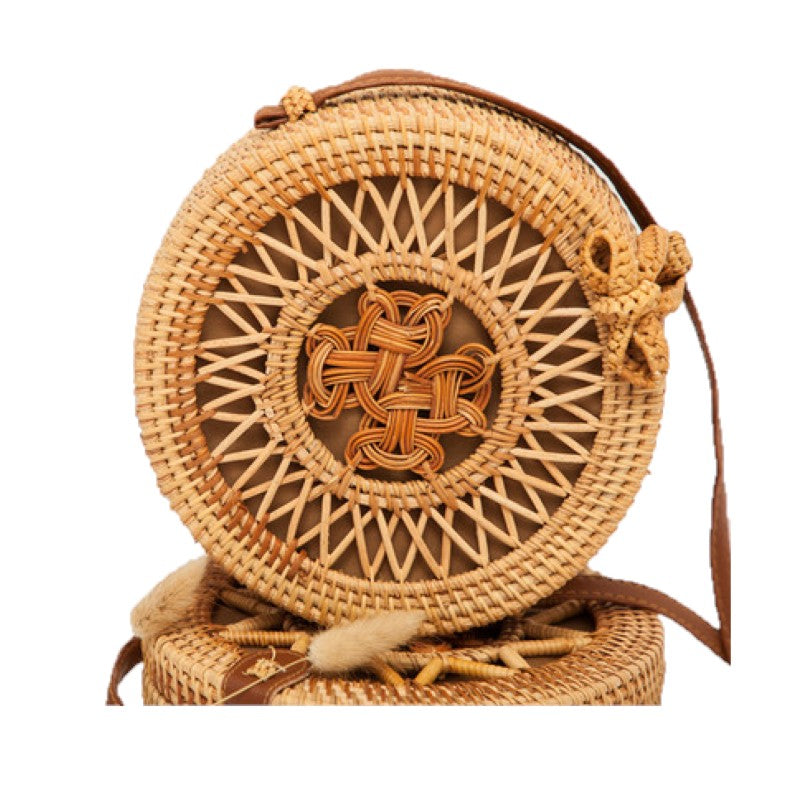 Handwoven round rattan bag tropical beach style blxck norway™