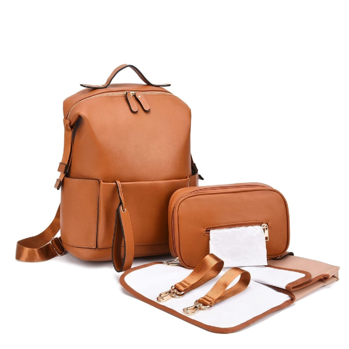 Multifunction Leather Diaper Bag Travel Maternity Backpack