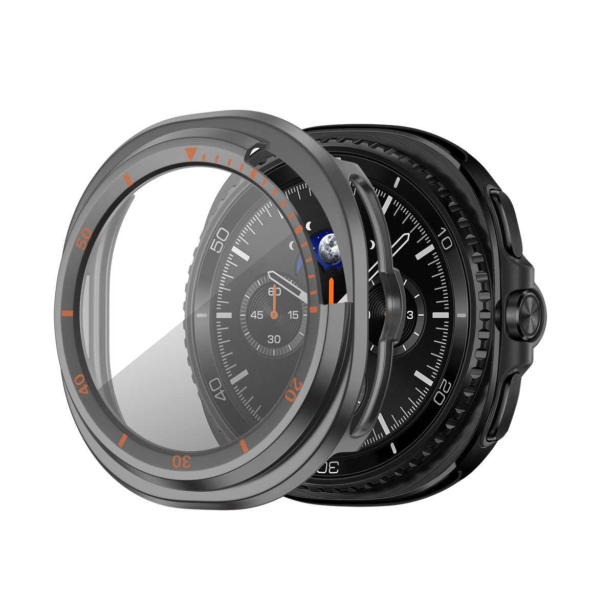 Bandz Samsung Galaxy Watch 8 Classic Bezel Cover with Glass (Titanium Grey/Orange)