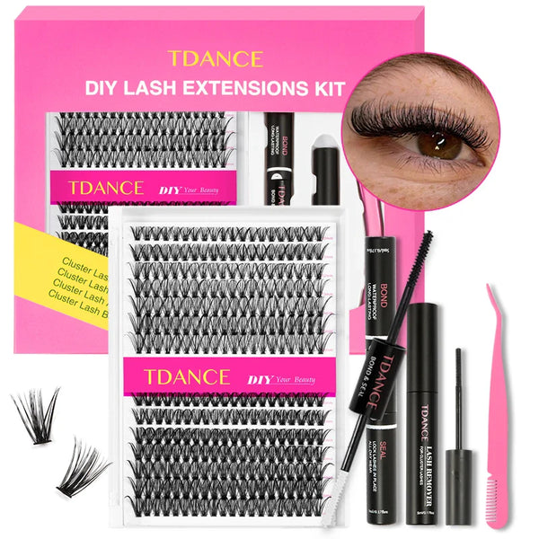 DIY Eyelash Extension Kit - 280 cluster lashes, bond and seal, tweezer and lash remover
