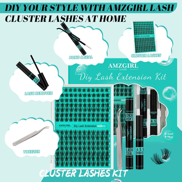 DIY Lash Extension Kit - 168 cluster lashes, bond and seal, tweezer and lash remover