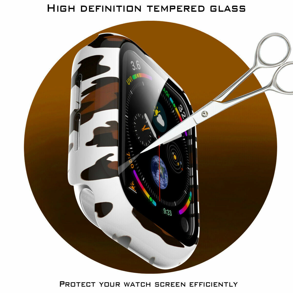 Apple Watch PC Hard Case with Glass (White Leopard)