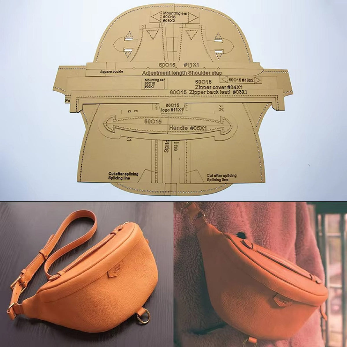 Handcraft Chest Bag Leather Template Paper Stencils DIY Shoulder Bag Sewing Tool