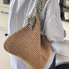 Straw Woven Large Capacity Knot Shoulder Tote Bag