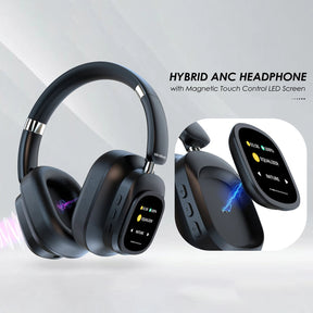 Hybrid Wireless Headphones – Headset with LED Screen and Magnetic Touch Control