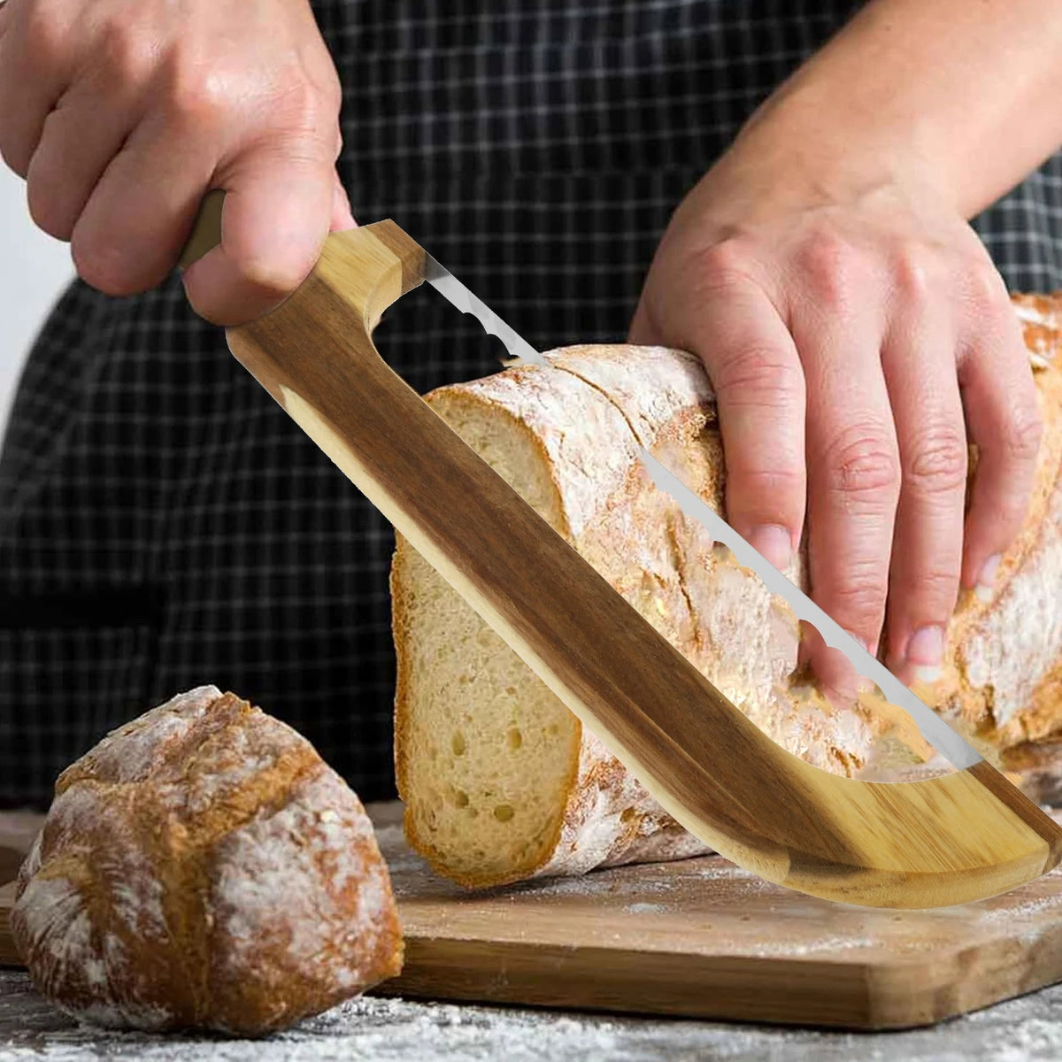 Wooden Bread Bow Cutter Serrated Bagel Sourdough Slicer Bread Cutting Tool