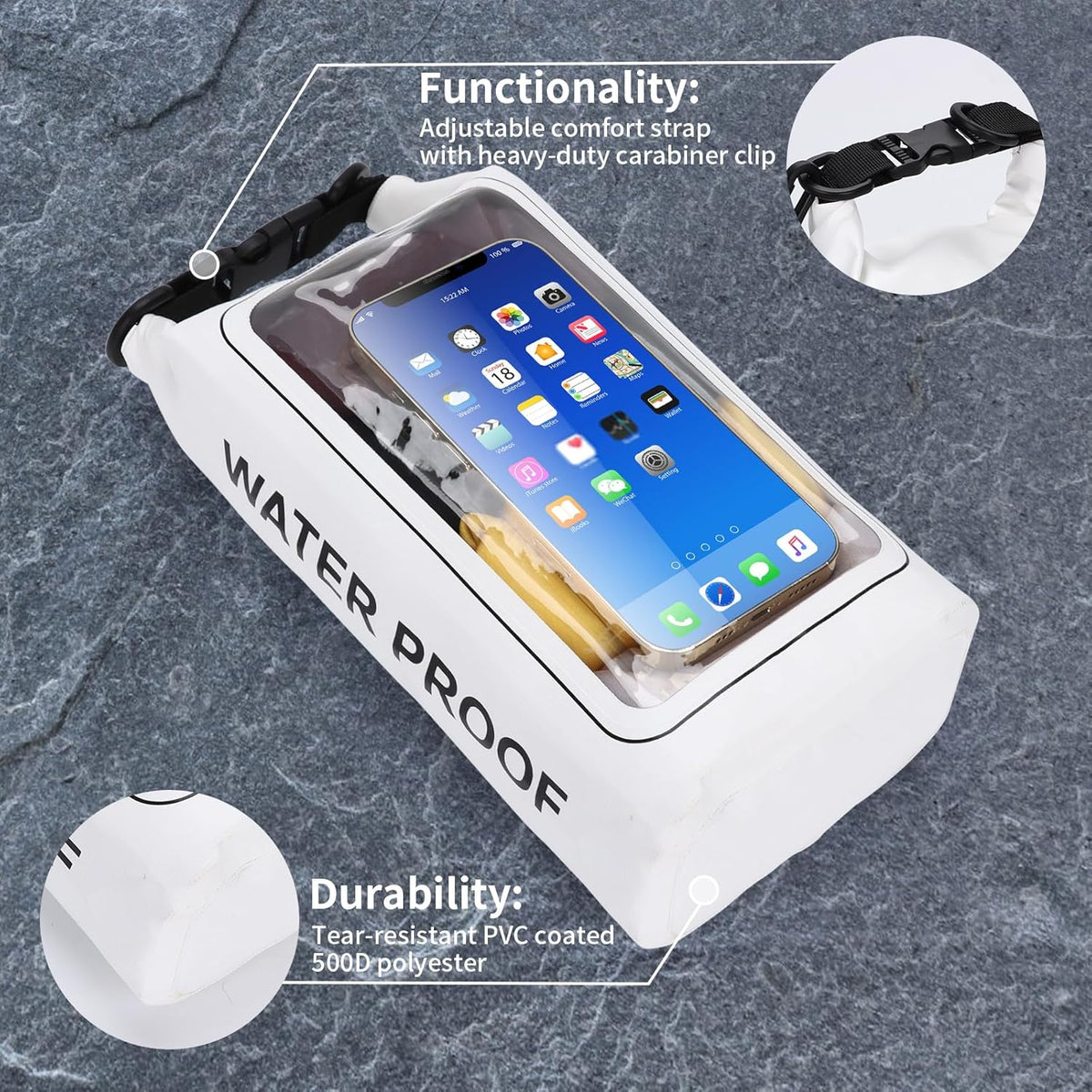 2L Waterproof Dry Touch Screen Bag Roll-Top Pool Outdoor Gear Storage