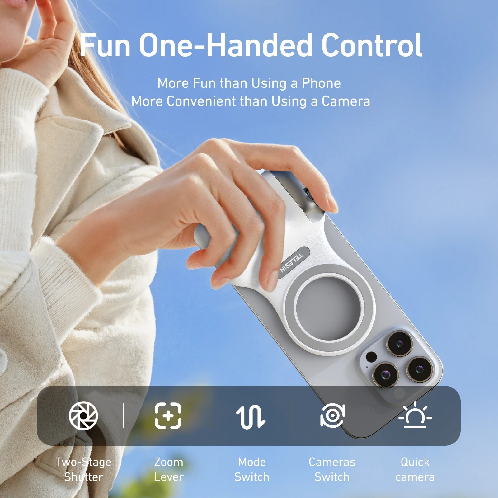 Magnetic Phone Camera Grip – Remote Shutter Handle and Holder