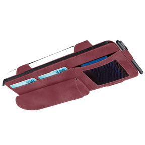 Car Sun Visor Organiser – Suede Leather Storage Bag with Glasses Clip and Card Holder