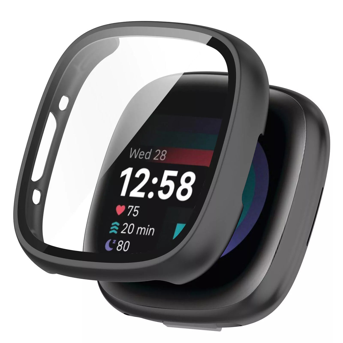 Fitbit Versa 4 / Sense 2 Hard Case with Glass (Black)